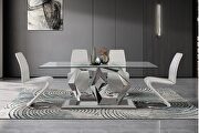 G1675 (White) Clear glass top dining table w/ geometric chrome base