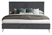 Dark grey stylish king bed w/ upholstered headboard main photo