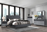 Dark grey stylish queen bed w/ upholstered headboard main photo