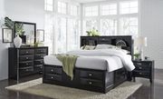 Linda (Black) Modern black wood bed w/ platform and drawers