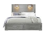 Silver gray full size bed w/ lamps main photo