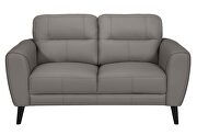 Light grey leather loveseat in contemporary style