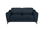 Navy blue leather loveseat with adjustable headrests