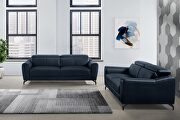 Navy blue leather sofa with adjustable headrests main photo