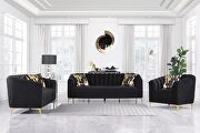 Black velvet fabric glam sofa w/ golden legs