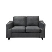 Gray blend fabric stylish casual style loveseat w/ cupholders