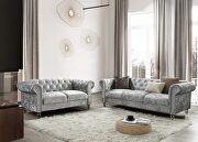 Tufted design low profile glam gray velvet sofa main photo