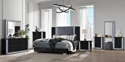 Ylime (Wavy Black) Wavy black king bed in modern style w/ led