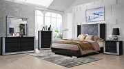 Wavy black queen bed in modern style w/ led