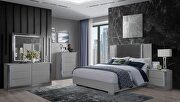 Smooth silver queen bed in modern style w/ led