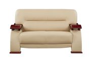 Cappuccino leather match loveseat w/ wooden arms main photo
