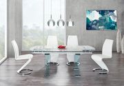 G2160 (White) Contemporary full glass dining table w/ extensions