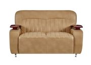 Tan camel leather gel loveseat w/ wooden arms main photo