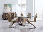 Two-toned walnut / clear glass top dining table main photo