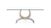 Glass top coffee table with modern horseshoe base main photo