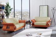 Ultra modern orange/beige leather sofa w/ chrome legs main photo