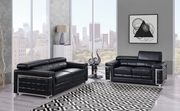 Sleek modern sofa in black leather w/ headrests main photo