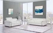 Sleek modern sofa in white leather w/ headrests main photo