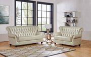 Ivory pearl leather tufted style living room sofa main photo