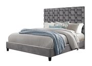 Grey velvet contemporary upholstered king bed main photo