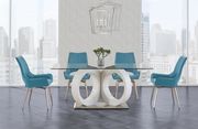 Futuristic design glass top dining table w/ double o base main photo