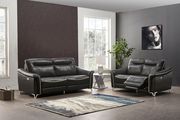 Dark grey contrast leather gel power reclining sofa main photo