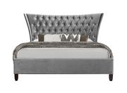 Gray fabric tufted V-shape contemporary king bed main photo