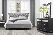 Gray fabric tufted V-shape contemporary bed main photo