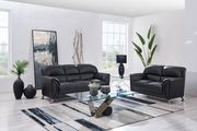Black vynil leatherette sofa 3pcs set w/ chrome legs main photo
