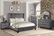 Square gray velvet glam style queen bed main photo