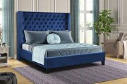 Square navy blue velvet glam style king bed main photo
