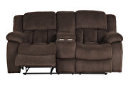 Brown chennille upholstery manual reclining loveseat