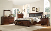 Dark walnut solid wood queen bed w/ storage main photo