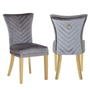 Ewa (Gray) II 2 piece gold legs dining chairs finished with velvet fabric in gray