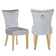 Ewa (Silver) II 2 piece gold legs dining chairs finished with velvet fabric in silver