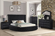 Hazel (Black) Black velvet upholstery glam style queen bed w/ storage in rails