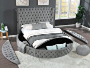 Hazel (Gray) Round gray velvet glam style king bed w/ storage in rails
