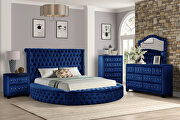 Hazel (Navy) Navy velvet upholstery glam style queen bed w/ storage in rails