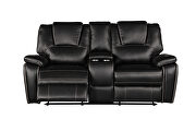 Faux leather upholstery power reclining loveseat in black