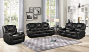 Faux leather upholstery power reclining sofa in black main photo