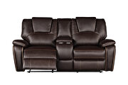 Faux leather upholstery power reclining loveseat in brown