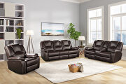 Faux leather upholstery power reclining sofa in brown main photo