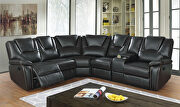 Black faux leather upholstery power reclining sectional sofa w/ usb main photo