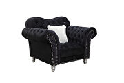 Black finish tufted upholstered luxurious velvet chair