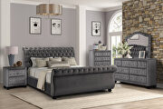 Gray velvet contemporary design queen bed main photo