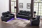 Lexus (Black) Black faux leather upholstery power reclining sofa w/ usb and led light