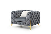 Gray finish tufted upholstery luxurious velvet chair