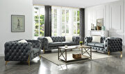 Gray finish tufted upholstery luxurious velvet sofa