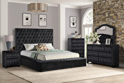 Nora (Black) Black velvet glam style queen bed w/ storage in rails