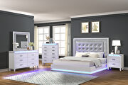 Milky white finish wood queen bed w/ led light in headboard